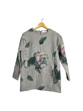 Pretzel Floral Fleece Sweatshirt Womens Medium Gray Pullover Cottagecore Granny